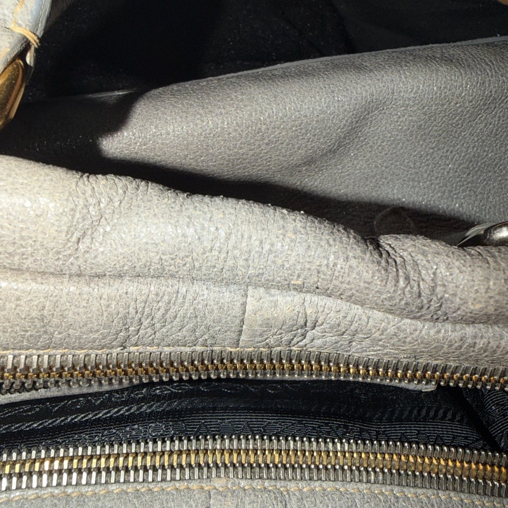 Prada Pebbled Leather Satchel in Light Silver with Gold Accents - Picture 8 of 16